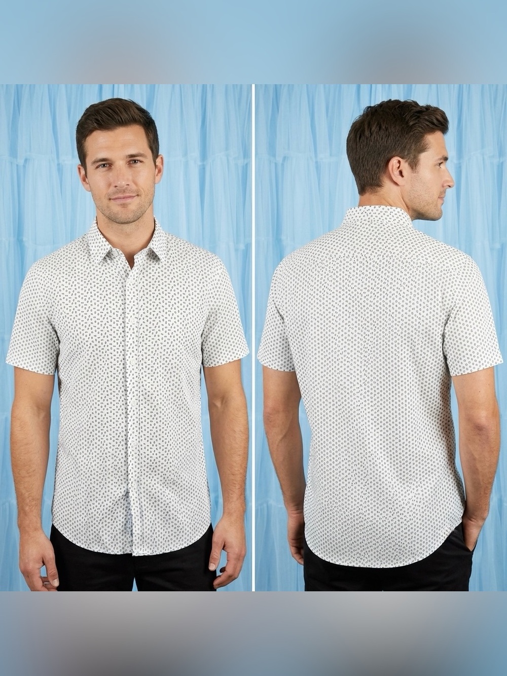 International Report Men’s White Floral Pattern Short Sleeve Collard Shirt SizeL